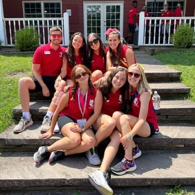 Girls sitting on a step